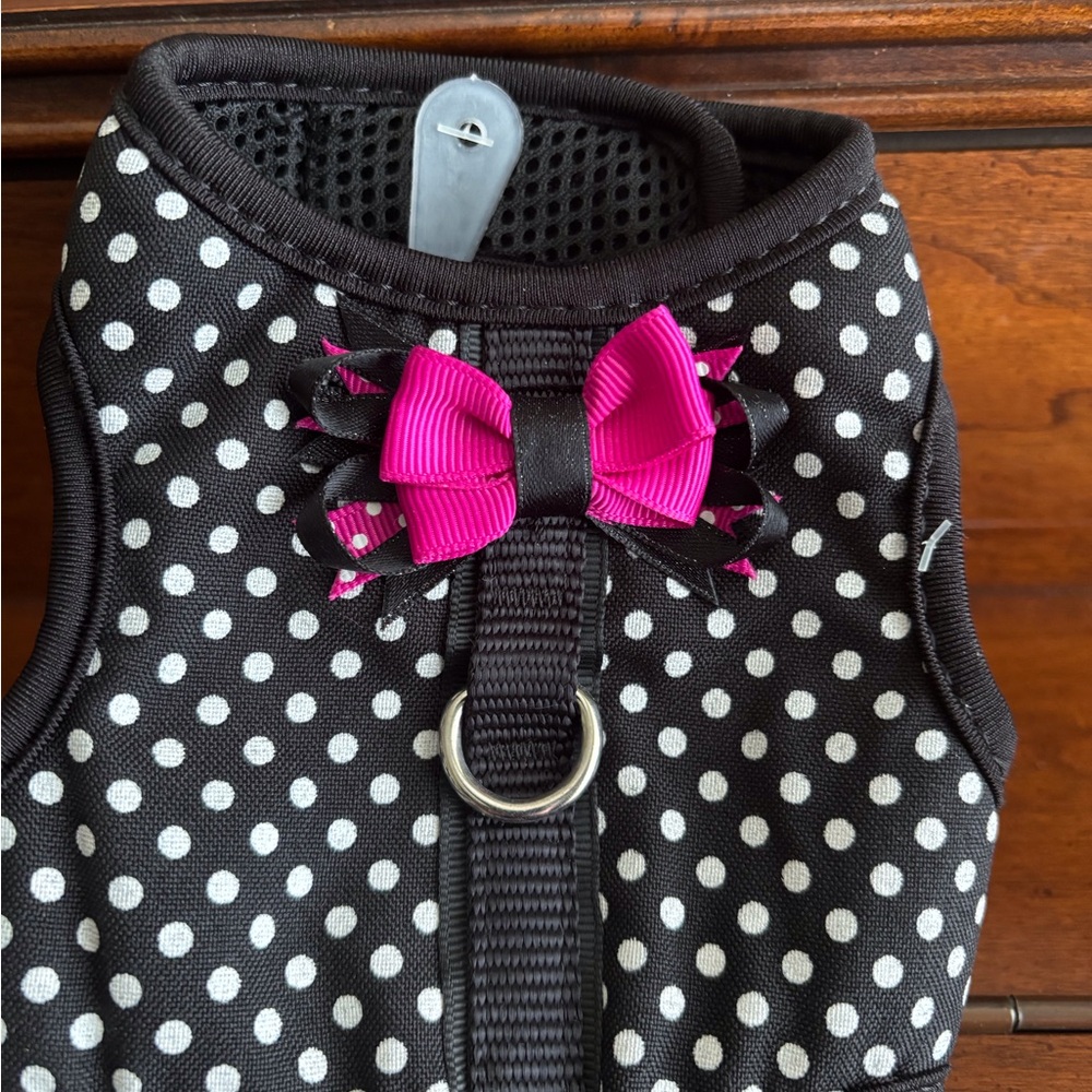 XXS Top Paw Polka Dot Harness with Pink Bow